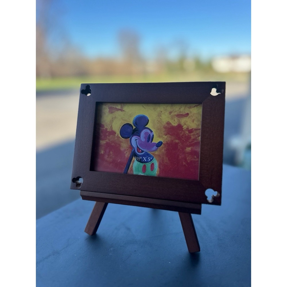 Disney Mickey Mouse 3.5x5 Photo Frame Easel Walnut Wood Desk Frame w/ Box